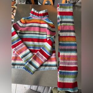 Vintage 2000 Gap holiday rainbow striped chunky knit turtleneck and scarf SET